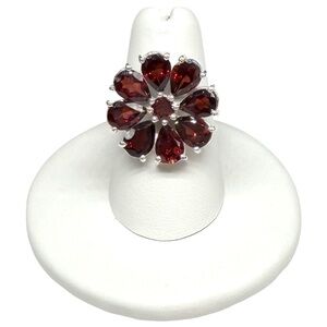 Garnet Ring Size 10 Flower Shaped Solid 925 Sterling Silver Daisy Multi Stone
